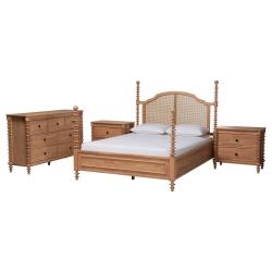 Baxton Studio Neviah 4-Piece Bedroom Set with 2-Drawer Nightstands, King, Beech Brown Baxton Studio restaurant furniture, hotel furniture, commercial furniture, wholesale bedroom furniture, wholesale king, classic king